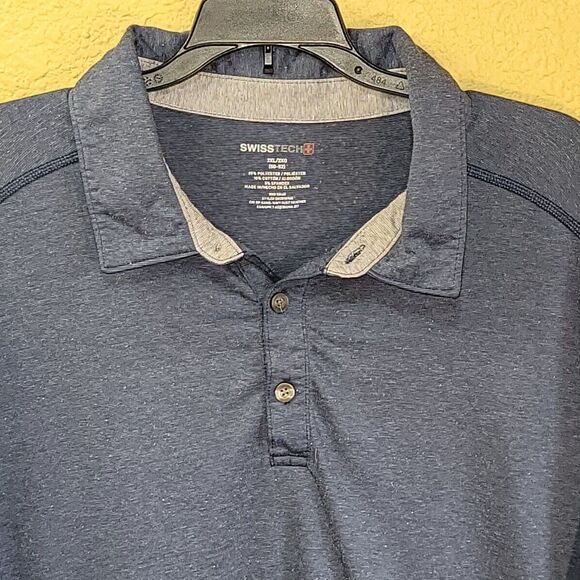 Swiss Tech Shirt Mens Polo 2XL Blue Short Sleeve Polyester Cotton Pullover - Picture 2 of 9